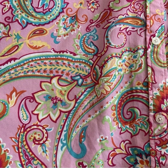 Chaps Classic Button Up Shirt Paisley Boho Cotton Colorful Office Pockets M - Picture 4 of 6